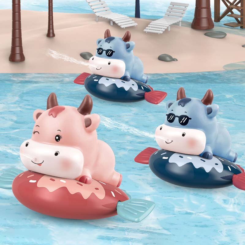 1 pz Cute Cartoon Animal Pull Bath Toy Cow Classic Baby Water Toy Infant Swim Dumbo catena arrotolata Clockwork Kids Beach Toy