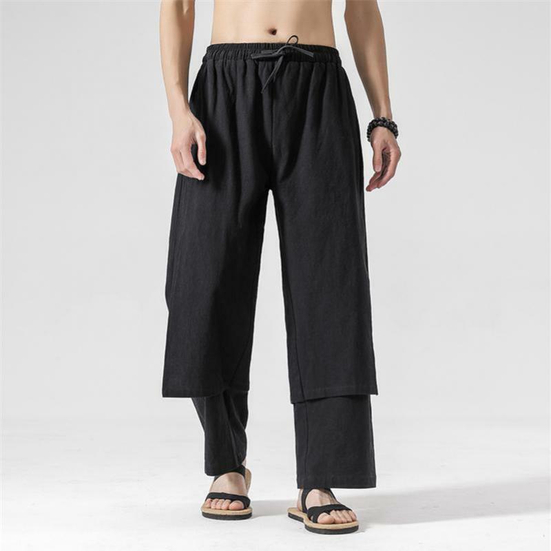 Cottom lniane solidne męskie spodnie wiosna lato luźne spodnie w pasie odzież wierzchnia męskie spodnie szerokie nogawki Plus rozmiar 3XL 4XL 5XL