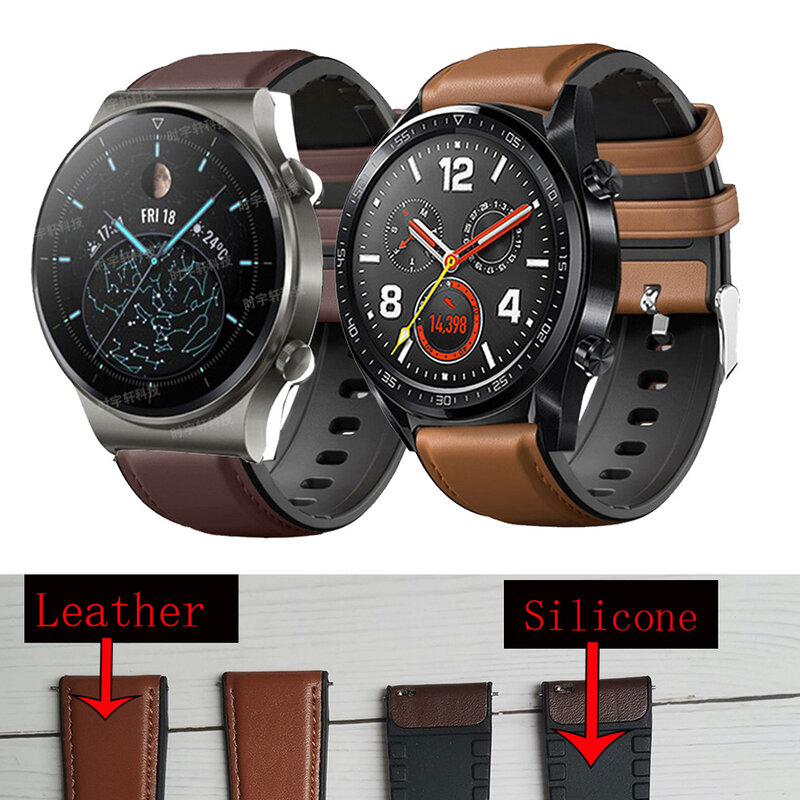 Bracelet de montre en cuir véritable de 22mm pour Huawei GT 2 GT2 Pro, remplacement de bracelet de montre Honor Magic 1 2 46mm, bracelet de montre pour hommes