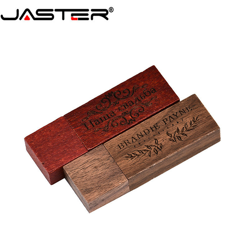 JASTER USB 2.0 (무료 로고) 고객 로고 레이저 조각 나무 + 상자 pendrive 8 기가 바이트 16 기가 바이트 32 기가 바이트 64 기가 바이트 USB 플래시 드라이브 선물