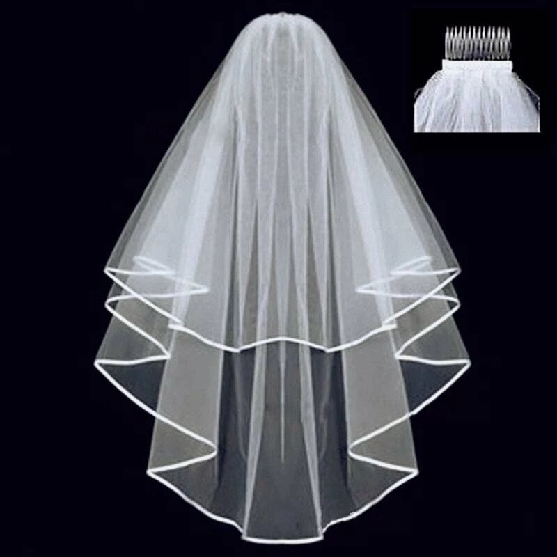 Tulle Pendek dua lapis dengan sisir putih gading kerudung pengantin untuk pengantin untuk pernikahan aksesoris pernikahan