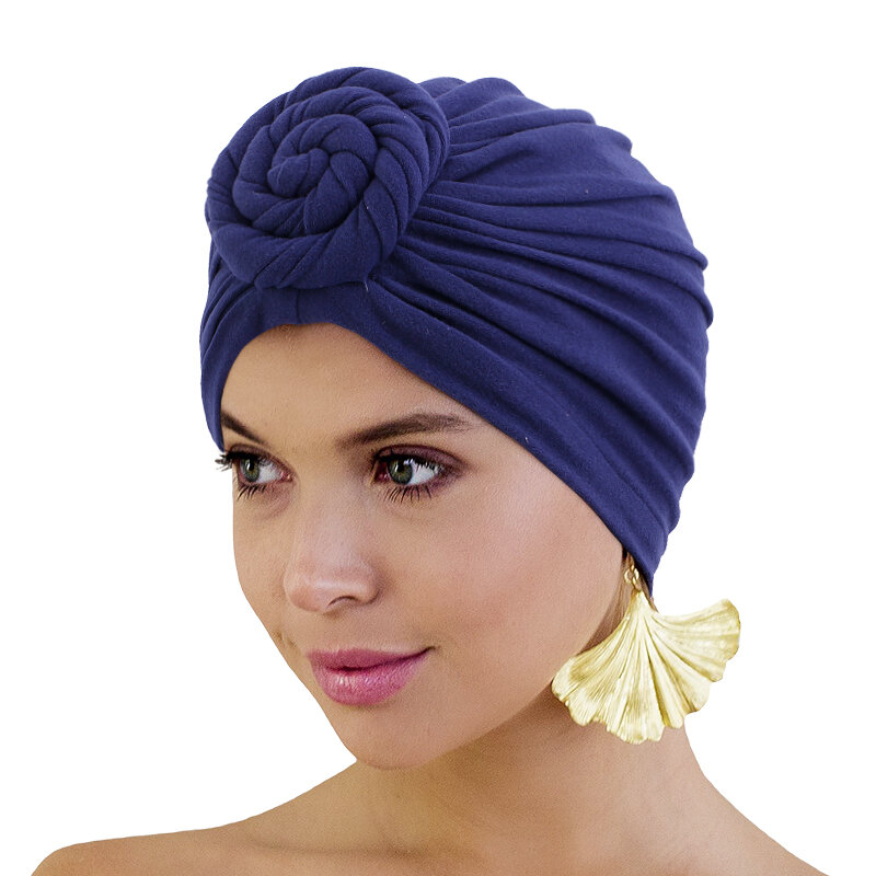 Muslim Knotted Turban Solid Silky Linning Doughnut Headwear Hijab Beanie India Hat Ladies Soft Chemo Cap Sleep Hair Accessories