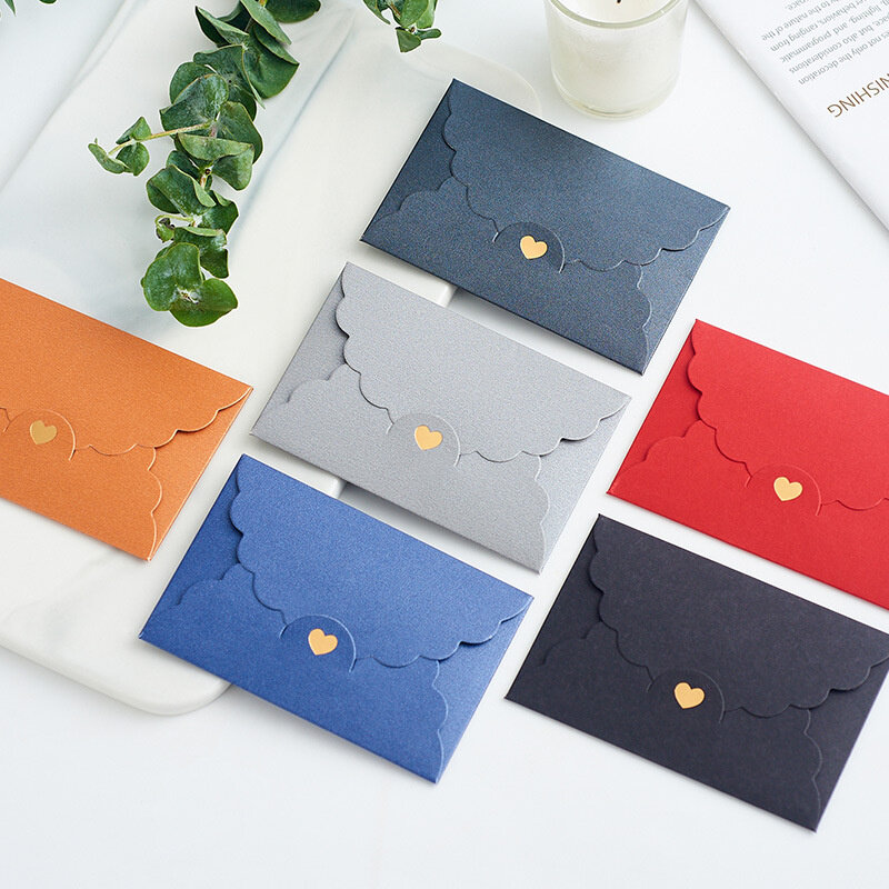 Iridescente 10 pçs/lote Mini Envelopes Selo Ouro Coração Envelopes Do Vintage Envelope De Papel para Convites De Casamento Estacionário