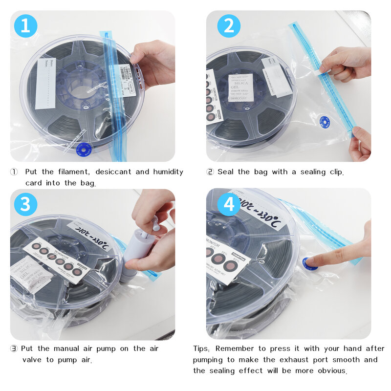 3D เครื่องพิมพ์กระเป๋า PLA Filament สูญญากาศปิดผนึกถุงเครื่องเป่า Safekeep ความชื้นปิดผนึกกระเป๋าเก็บ Filament แห้ง