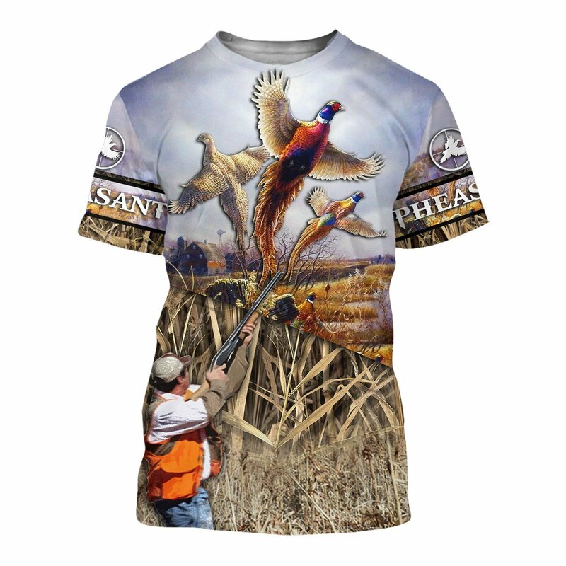 Kaus Pria Hipster Musim Panas 2021 Kaus Lengan Pendek Harajuku Cetak 3D Berburu Burung Cantik Atasan Kasual Uniseks TX0171