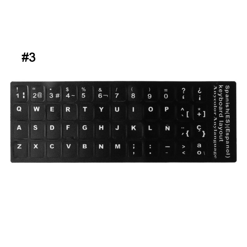 ملصق لغة لوحة مفاتيح روسي/فرنسي/إسباني/ياباني/ألماني/عربي/كوري/إيطالي خلفية سوداء بحروف بيضاء
