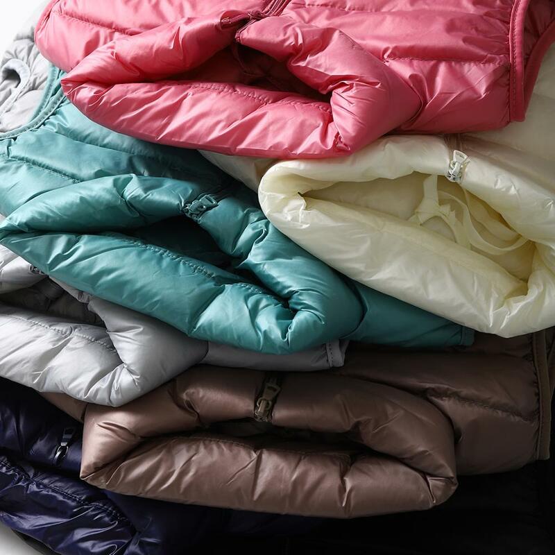 Manteau en duvet de canard ultra léger pour femme, col montant, veste fine, gilet rembourré coupe-vent, portable, glaçure en fibre, hiver