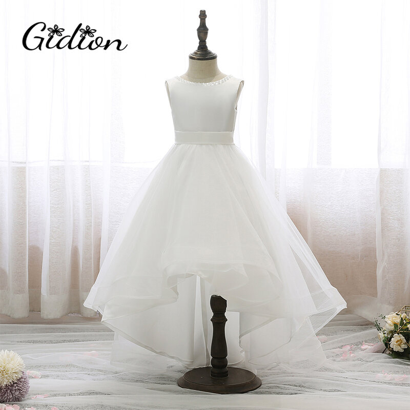 Assymetrical Satin For Kids Flower Girl Dress Wedding Birthday Evening Party First Communion Pageant Banquet Prom Ceremony Prom