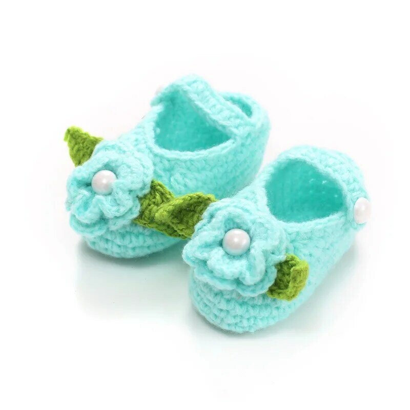 Zapatos tejidos a mano para caminar para bebés, zapatillas de lana pura hechas a mano con flores y perlas, para las cuatro estaciones, rojo, rosa y azul, 10 pares, 2021