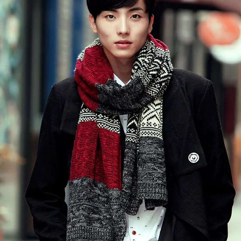 Зимний теплый длинный вязаный шарф для пары, Мужская корейская мода, новинка, шерстяные полосатые толстые шарфы для девочек и мальчиков, сту...