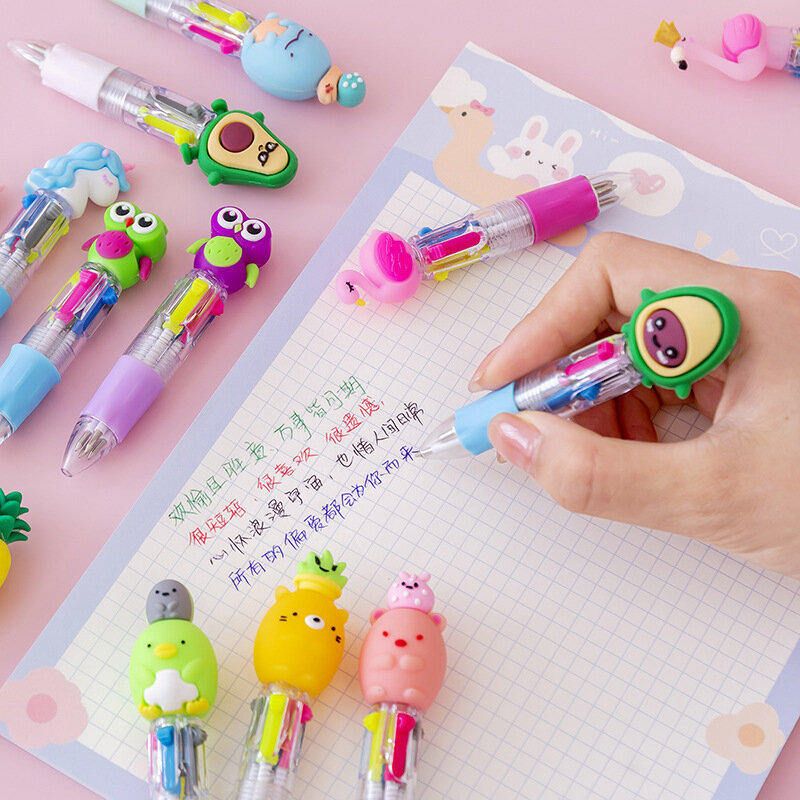 20Pcs/Lot Cute Cartoon 4 Color Mini Ballpoint Pen Kawaii Unicorn Flamingo Retractable Pen Stationery Gift School Office Supplies