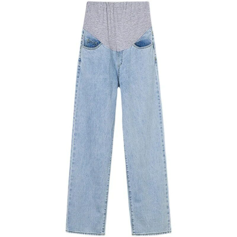 موضة خريف 8953 بنطلون جينز طويل مستقيم من قماش الدنيم ملابس فضفاضة بأرجل واسعة ملابس للسيدات الحوامل غير رسمية للحوامل