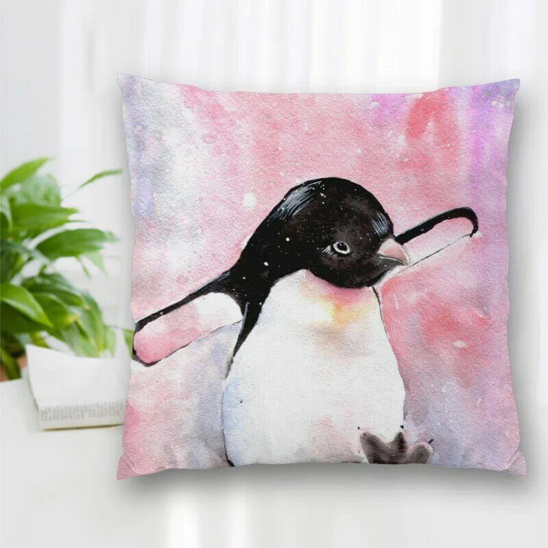 Funda de almohada cuadrada personalizada con pintura de pingüino, funda de almohada con cremallera para dormitorio y hogar, 20x20cm, 35x35cm, 40x40cm