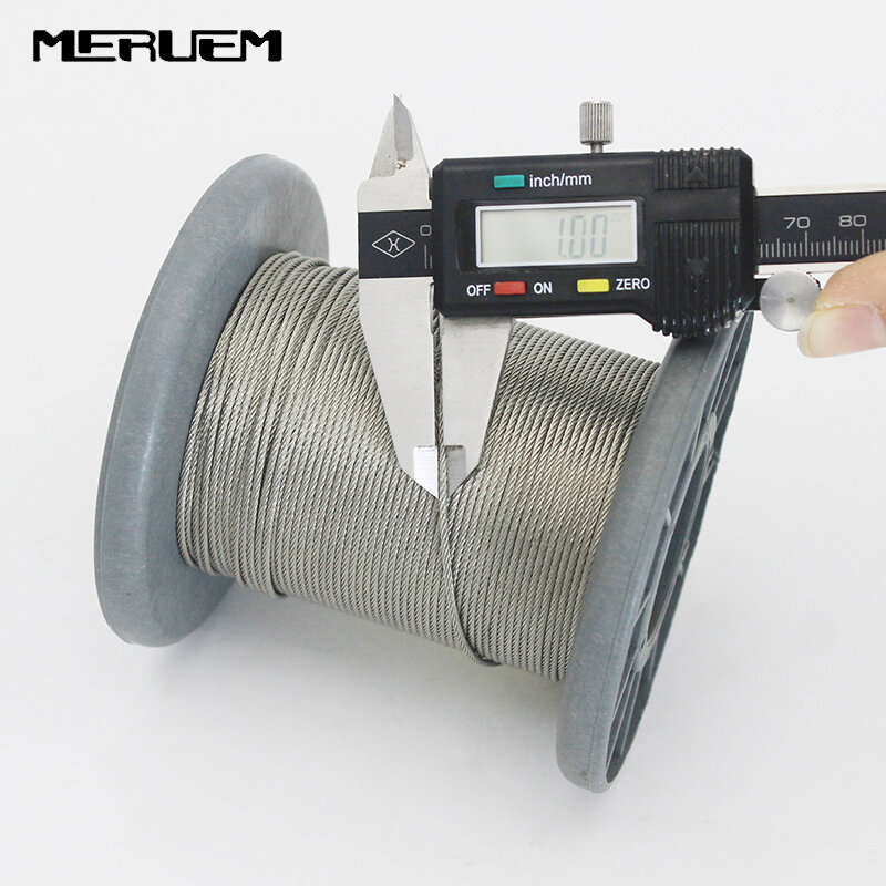 Câble métallique 7x7 en acier inoxydable 304, 50m/100m, câble de levage de pêche plus doux, diamètre 0.5/0.6/0.8/1.0mm, manchons d'infraction inclus