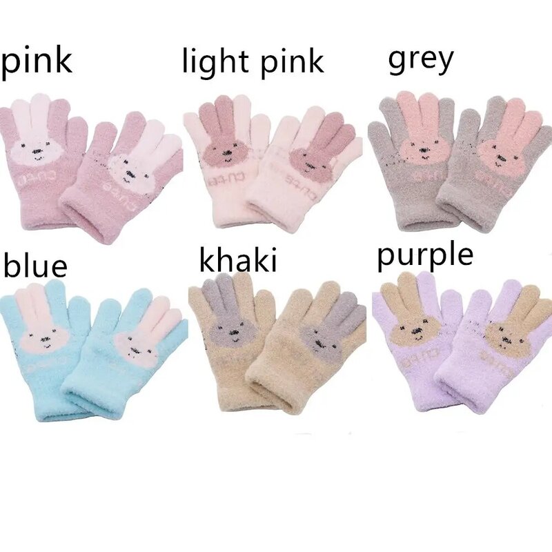 Мягкие милые зимние шерстяные перчатки с кроликом для маленьких девочек, вязаные детские перчатки для девочек
