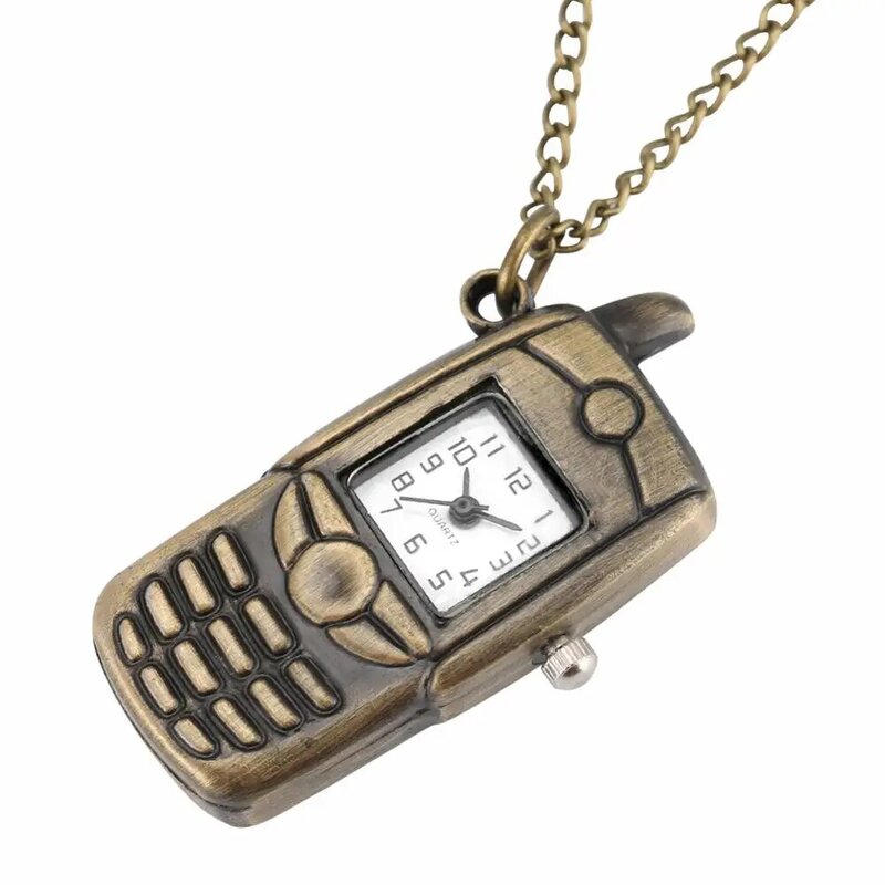 Piccolo orologio da tasca al quarzo con Design in bronzo per cellulare, collana con ciondolo retrò da 80cm, orologio da regalo con gioielli a catena Vintage per uomo donna