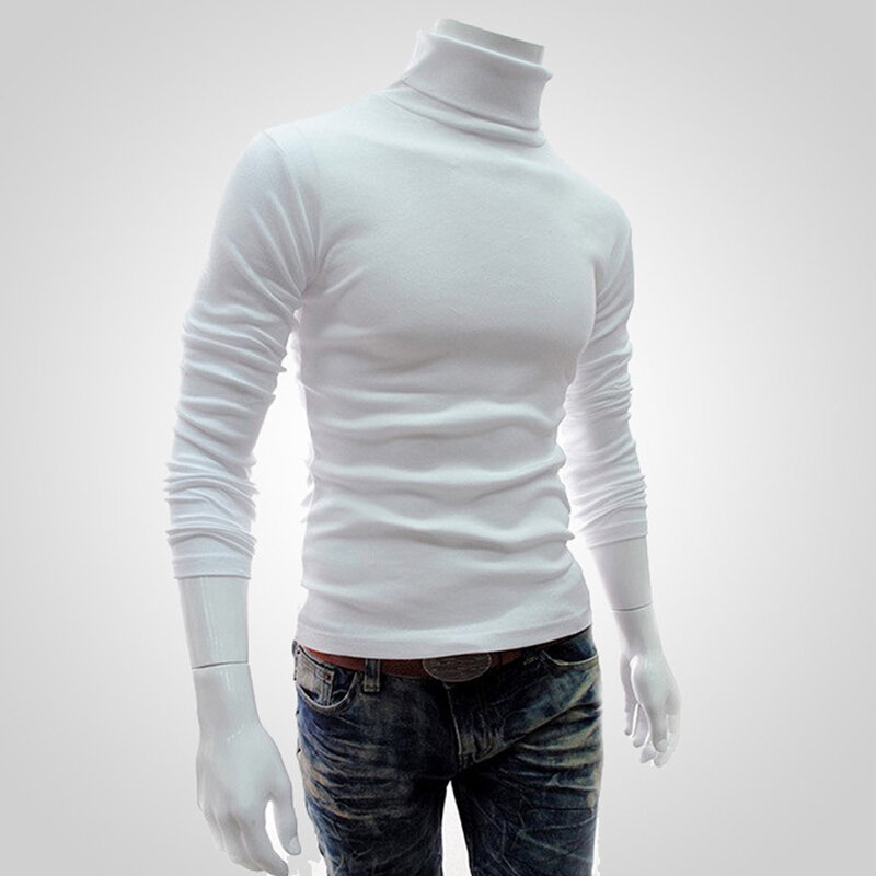 Winter Men's Slim Turtleneck Long Sleeve Tops Pullover Warm Comfortable Stretch Knitwear Sweater