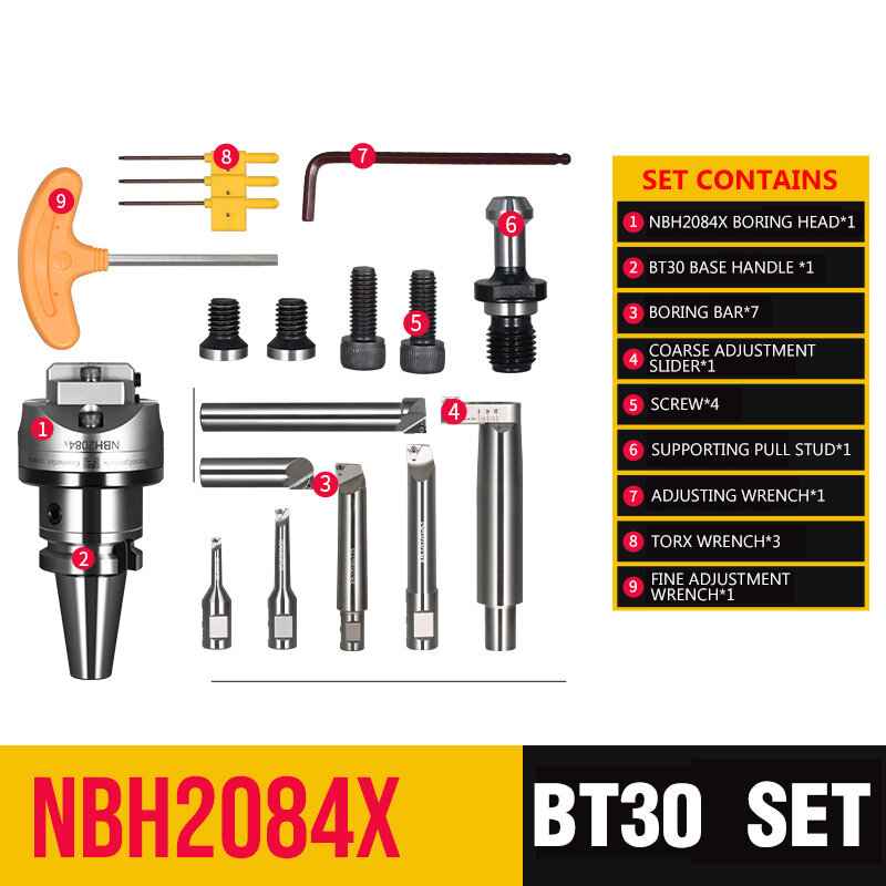 Kit d'outils de perçage pour tour CNC 8-BT30-NBH2084X mm, tête d'alésage de précision BT30, mandrin de perceuse, barre d'alésage, 320