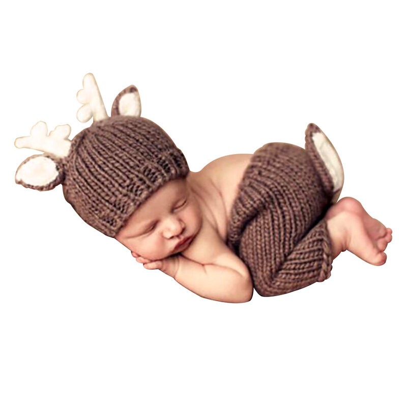 Реквизит для фотосессии новорожденных оленей, дизайн оленя, вязаная шляпа для костюмов и штанов для младенцев, комплект из 2 предметов, аксессуары для фотосессии
