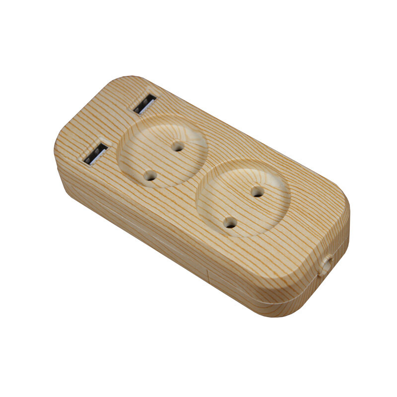 Tomada extensão usb para carregamento celular, porta usb dupla 5v 2a para carregamento celular com cabo usb de madeira colorido