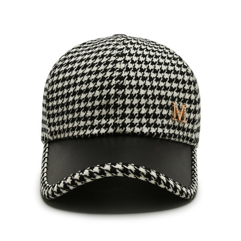 Topi bisbol Houndstooth hitam coklat 2024 untuk pria wanita topi kotak-kotak gaya Inggris Retro topi Trucker Musim Panas Gorras Hombre