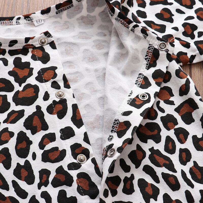 ฤดูใบไม้ผลิฤดูใบไม้ร่วงเด็กผู้หญิงชุดแฟชั่น Leopard Romper + แถบคาดศีรษะทารกแขนยาว2 Pcs เด็กวัยหัดเดินเสื้อผ้า