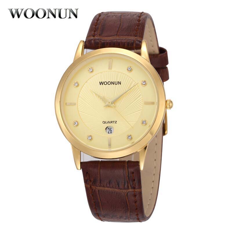 Woonon – montre à Quartz étanche en cuir véritable pour hommes, avec diamant, Ultra mince, Simple, 2023