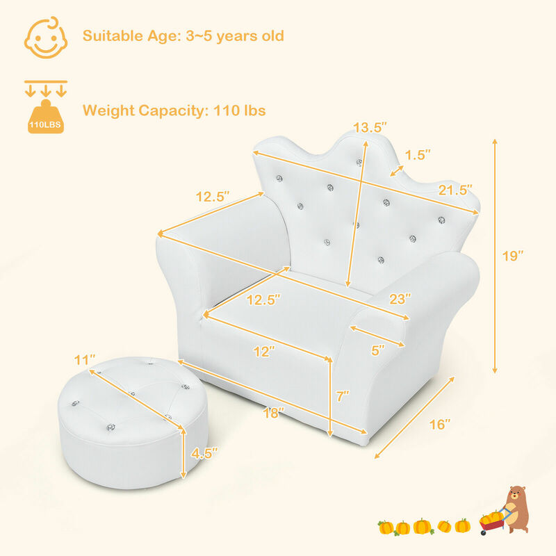 Honeyjoy-sofá para niños pequeños, sillón de princesa, regalo para niños con otomana HW54194WH
