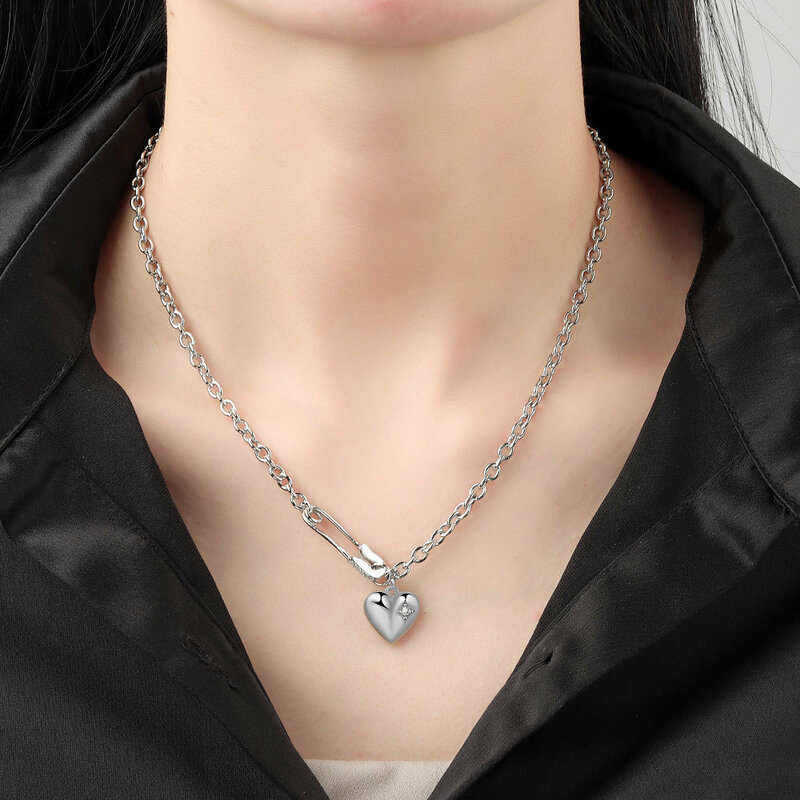 Женское ожерелье из серебра 925 пробы, с зажимом в форме сердца