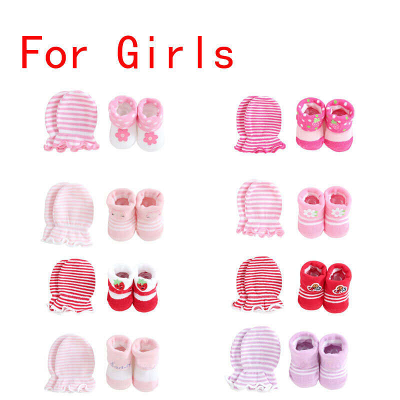 Ensemble de chaussettes + gants pour bébé, motif dessin animé mignon, à rayures et à pois, nouvelle collection