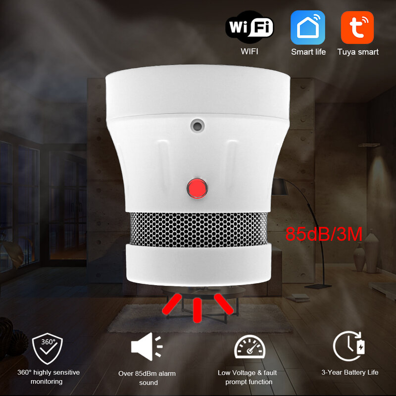 Cpvan wifi detector de fumaça tuya app controle alarme incêndio detector sensível para casa segurança detector sensor proteção contra incêndios