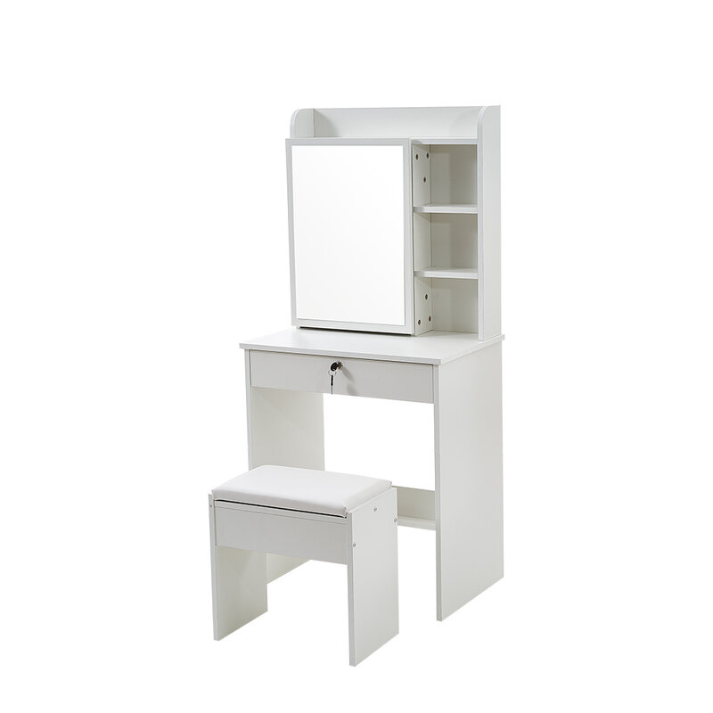 Modern Combination Dressing Table Sliding Mirror Adds Cosmetics Storage Space with stool Makeup Table White