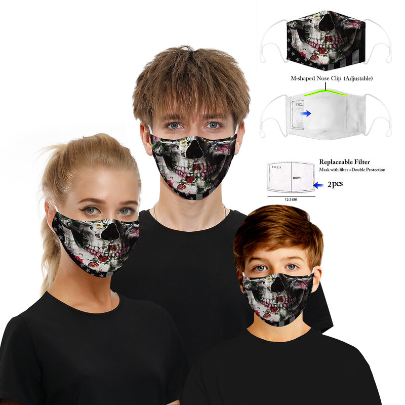 Fashion Camo Face Mask Camouflage USA Flag Pattern Outdoor Activities Windproof Dust-Proof Earloop Face Mask with 2Filters