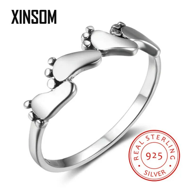 Xinsom bonito pegada forma 925 anéis de prata esterlina para mulheres coreano moda festa banquete dedo anéis meninas presente 20marr2