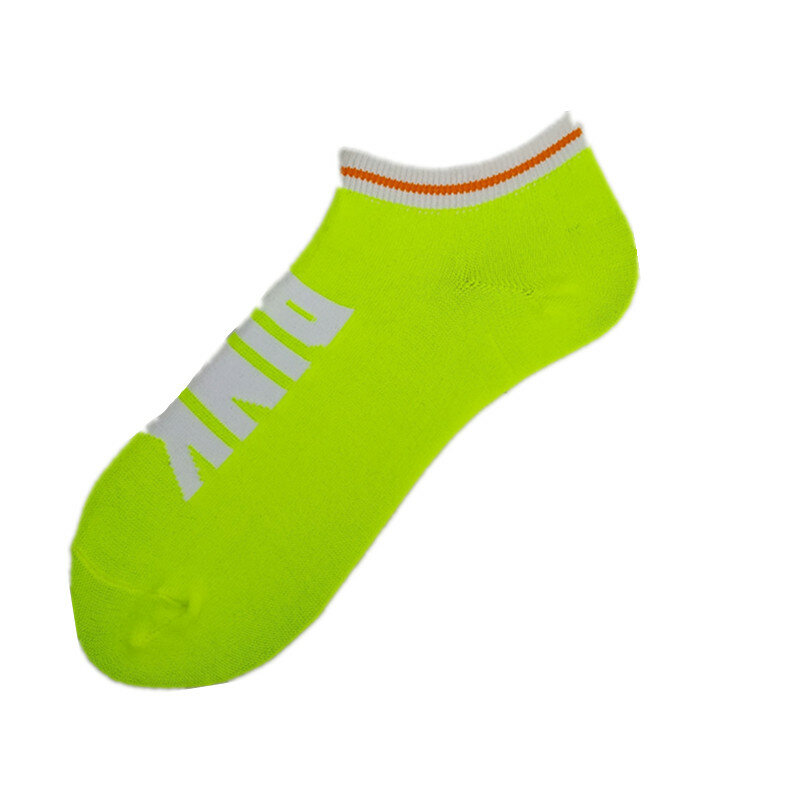 Coloridos calcetines de color rosa feliz, calcetines de neón azul, amarillo, gris y verde, naranja, calcetines cortos con letras de fútbol con logotipo de letras originales