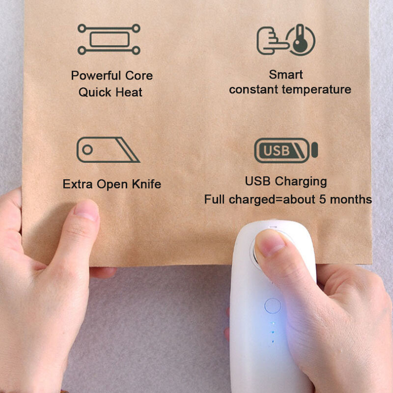 Portable Mini Food Bag Sealer USB Rechargeable Handheld Package Heat Sealing Machine Resealer for Snack Bag Storage Kitchen Tool