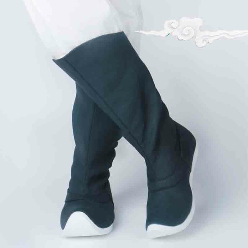 Botas Hanfu chinas para hombre y mujer, zapatos con lazo, de tela, color rojo, azul, blanco y negro, talla grande