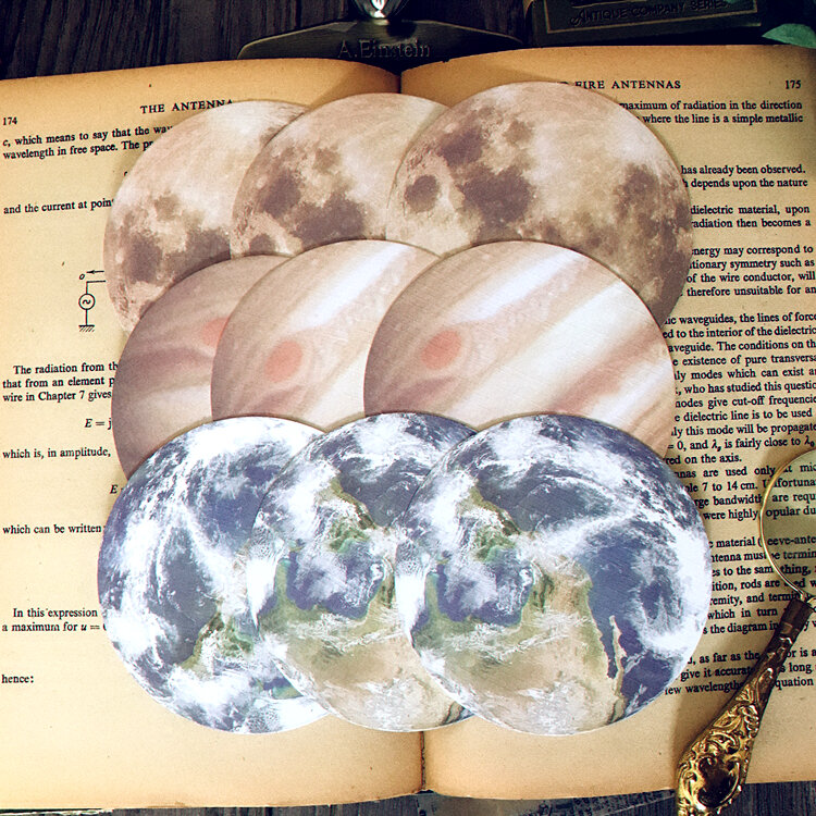 Autocollant Vintage lune de la terre, étiquette Scrapbooking artisanale, décoratif, rond, pour Album, Journal intime, planificateur, DIY bricolage, 9 pièces/paquet