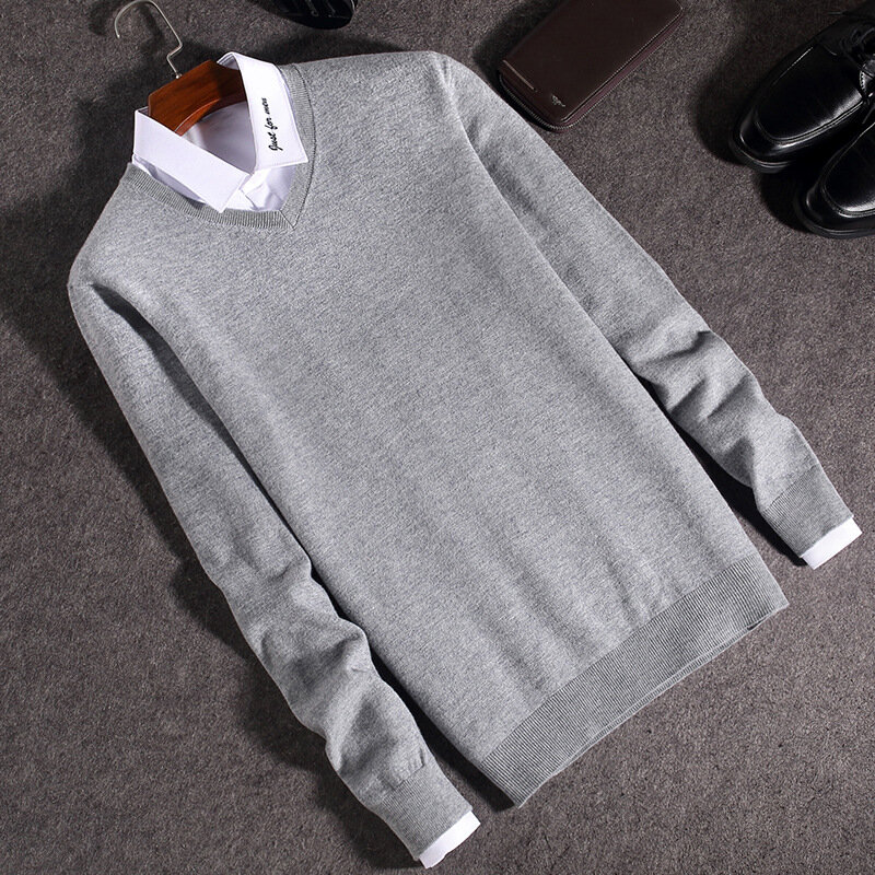 MRMT 2024 baru musim semi gaya baru sweater pria lengan panjang untuk pria kerah V 100 wol murni atasan sweater