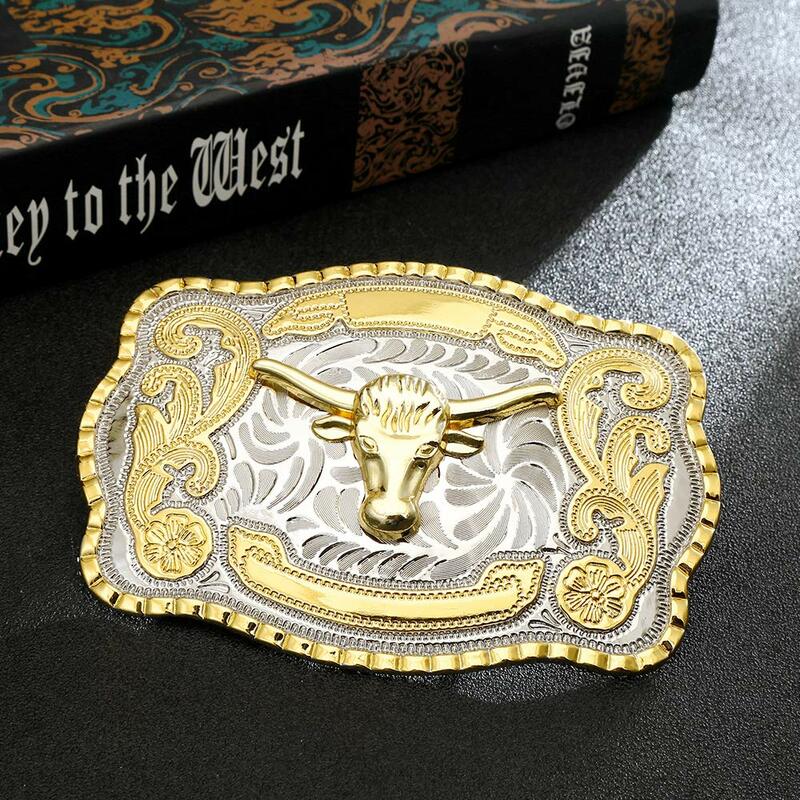 Biger gold silver rectangle texas long horn bull head   buckle for man western cowboy buckle without belt custom alloy width 4cm