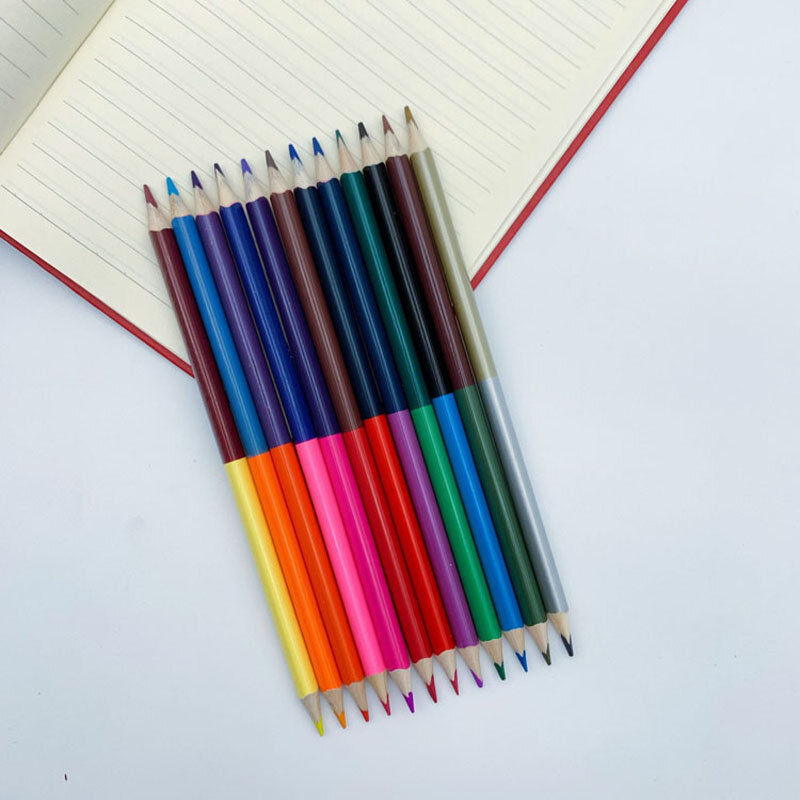 24/36สี12/18Pc Double-Headed สีตะกั่วดินสอไม้ดินสอสีสำหรับวาดเครื่องเขียนอุปกรณ์เสริม Office Supplie