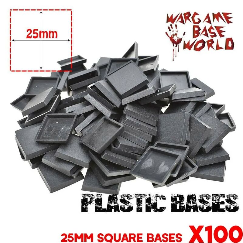 Base de miniaturas y bases de modelo wargame, lote de 100 Bases cuadradas de plástico de 25mm para warhamemr