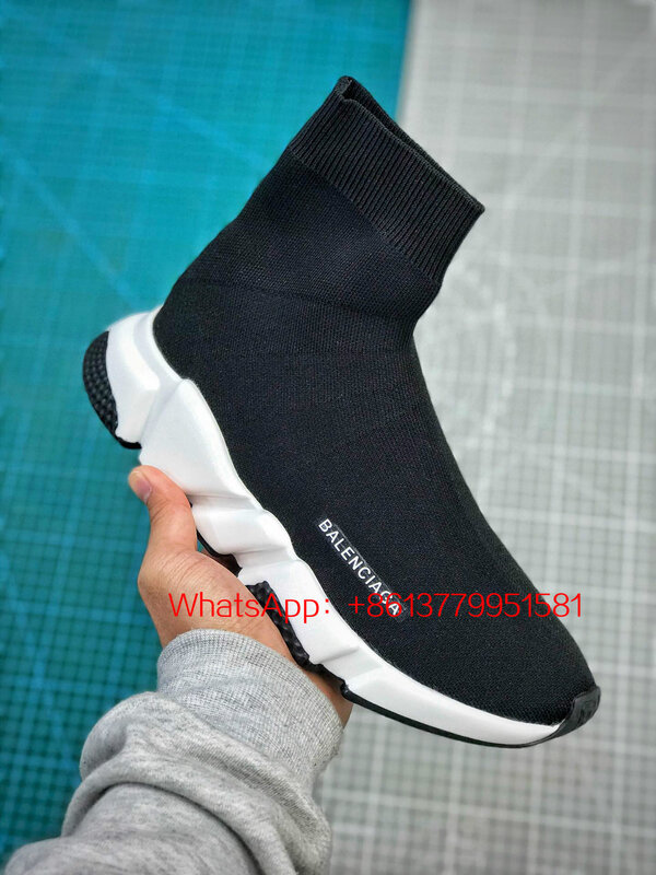 Balenciagas Socke Schuhe Triple S Männer und Frauen Geschwindigkeit Stretch Stricken Ausbildung Sneaker Mit Box A001