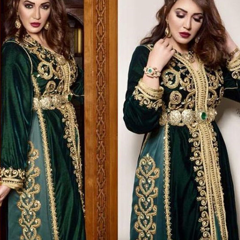 Marokańskie sukienki kaftan aplikacje hafciarskie długie suknie wieczorowe kryształowe frezowanie arabskie muzułmańskie sukienki na przyjęcie свадебное плацие