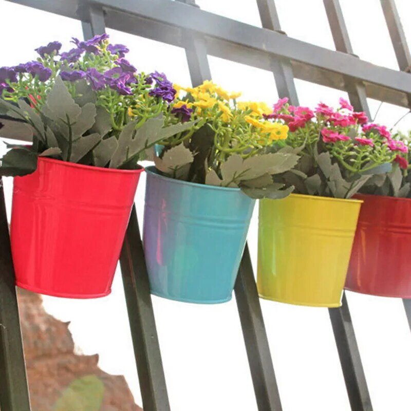 10 Colors Removable Hanging Flower Pots  Hook Wall Pots Garden Pots Balcony Planters Metal Bucket Flower Holders Home Decor