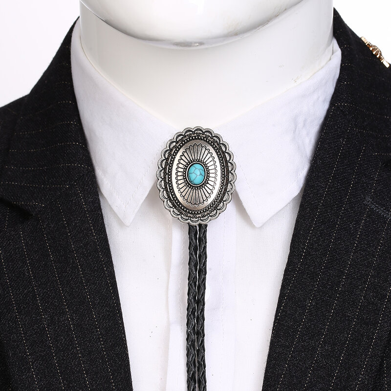 Cuerda de cuello de cuero turquesa Natural, corbata Bolo de vaquero occidental, patrón Retro