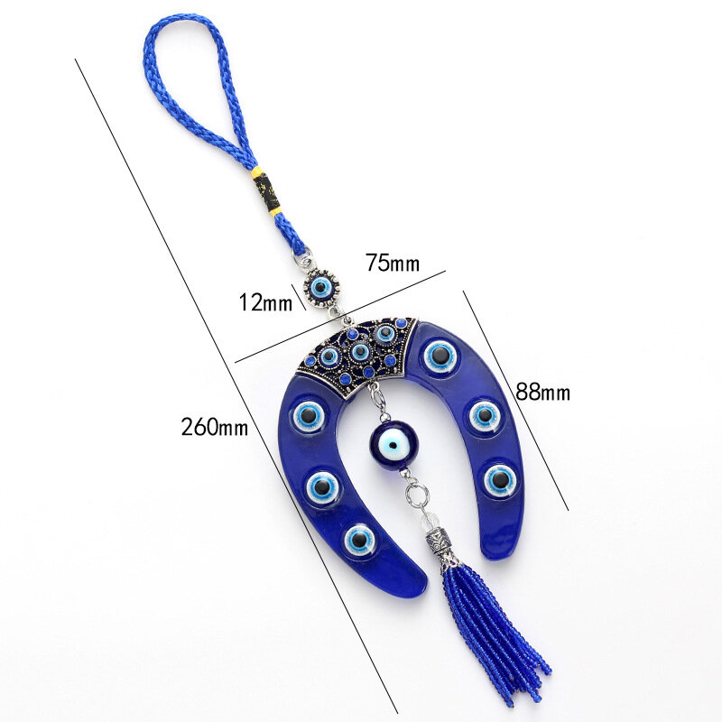 Breloque en Forme de Fer à Cheval Bleu, Porte-Clés de Voiture, Pendentif Bijoux avec Perle