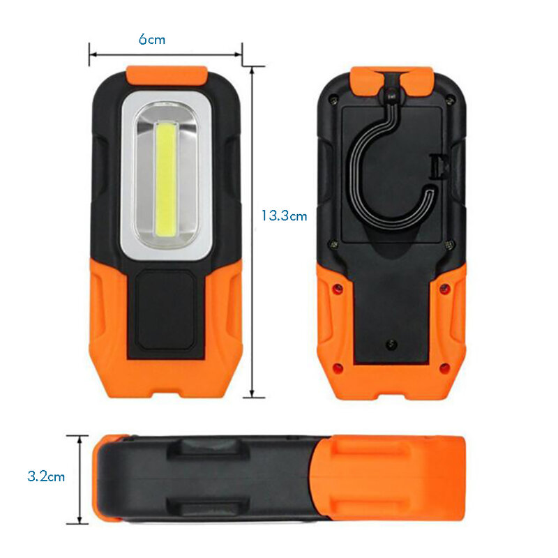 Lampe de travail Portable à LED COB, lampe de poche à usages multiples, avec Base magnétique et crochet de suspension, à piles, pour les réparations d'urgence de voitures