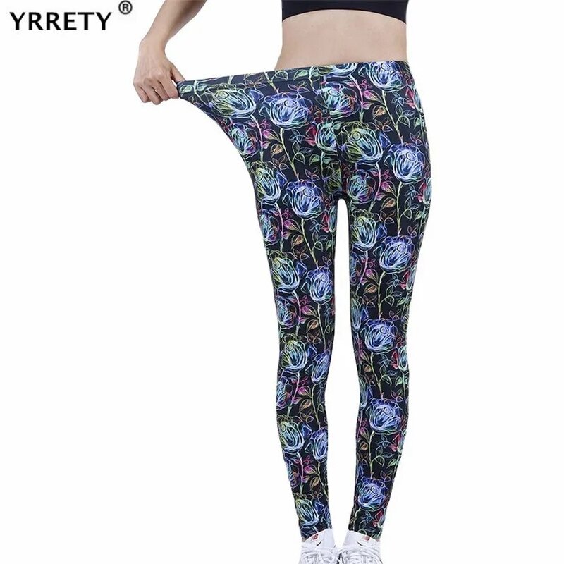 YRRETY – Leggings de sport extensibles fluorescents à fleurs de Rose, collants de Compression taille haute, Push Up, pantalons de Fitness pour femmes