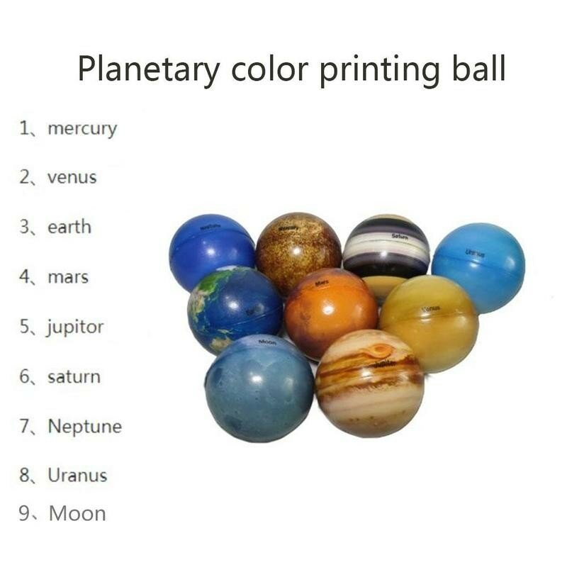 Globo terrestre com impressão a cores, esponja saltitante, presente de brinquedo elástico, oito planetas, lua e estrela, 6,3 cm